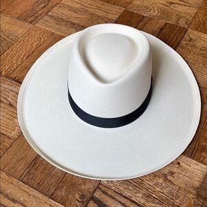Classic White Fedora Hat with Black Band